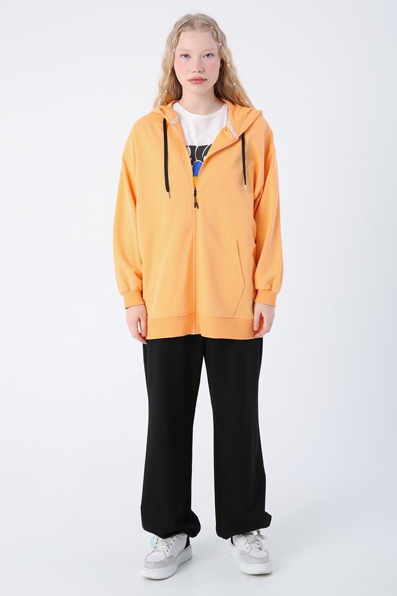 Somon-Pamuklu Oversize Kapüşonlu Sweat Hırka
