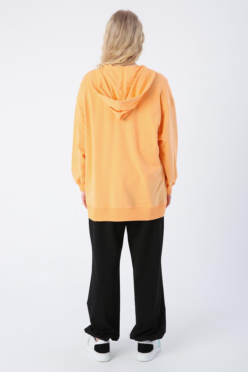 Somon-Pamuklu Oversize Kapüşonlu Sweat Hırka