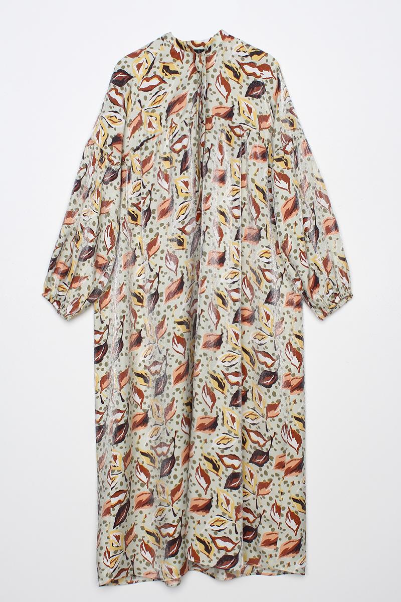 Water Green-Brown-Scarf Neck Printed Pattern Sparkly Dress