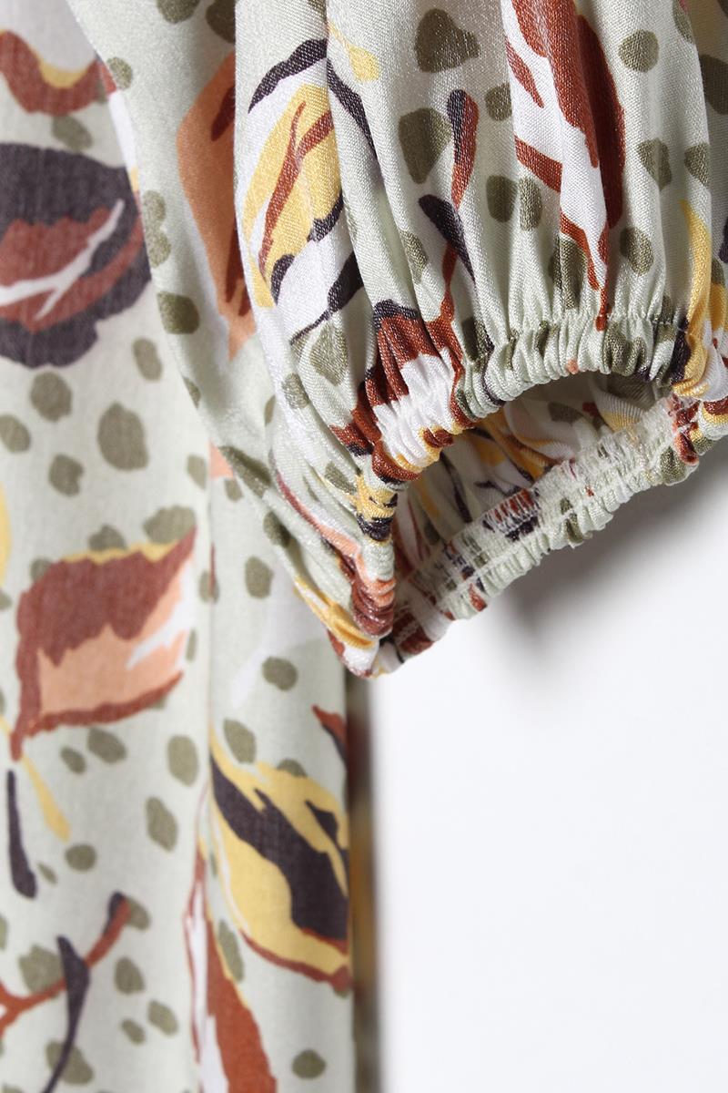 Water Green-Brown-Scarf Neck Printed Pattern Sparkly Dress