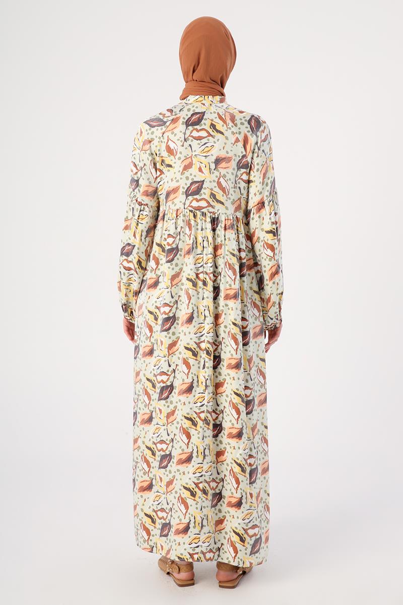 Water Green-Brown-Scarf Neck Printed Pattern Sparkly Dress