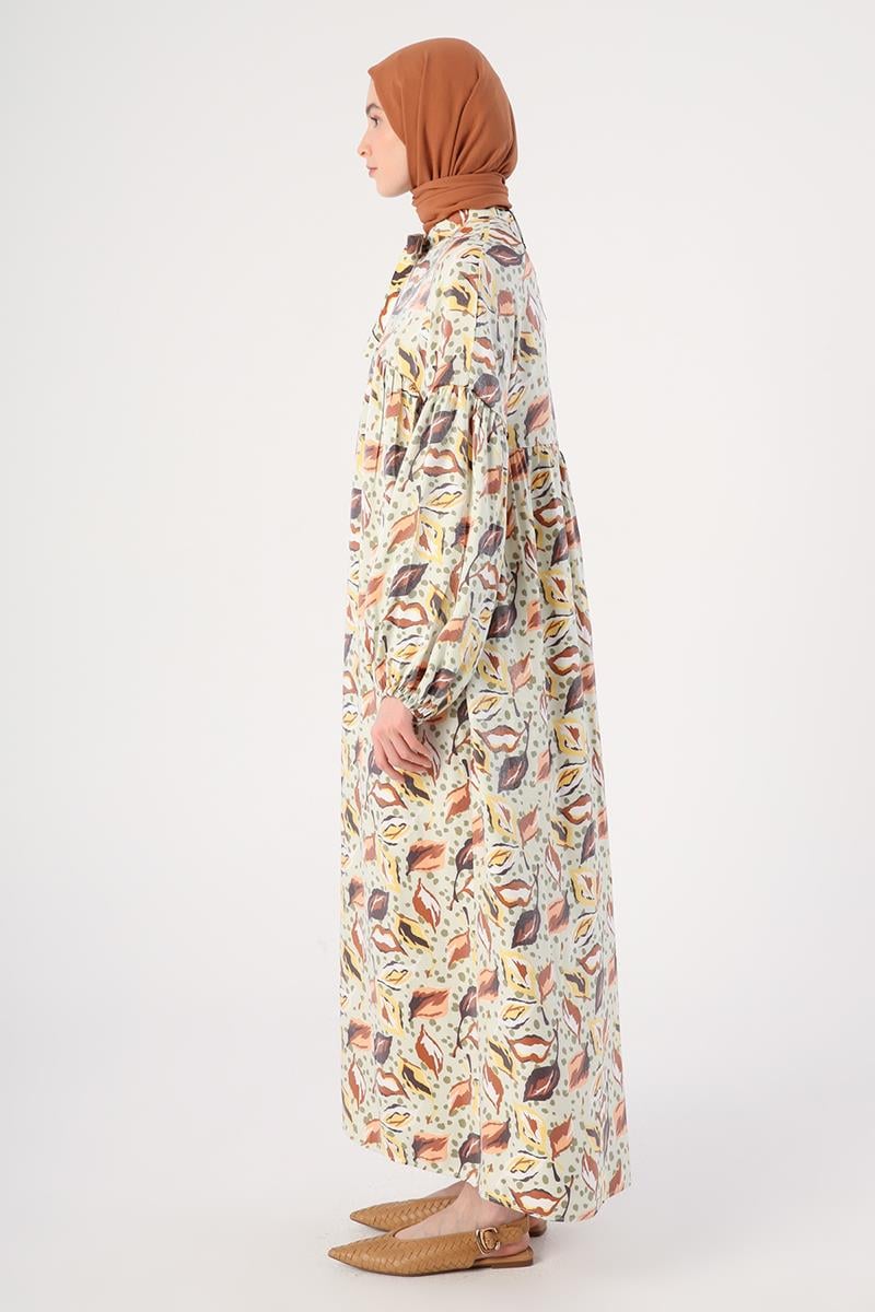 Water Green-Brown-Scarf Neck Printed Pattern Sparkly Dress