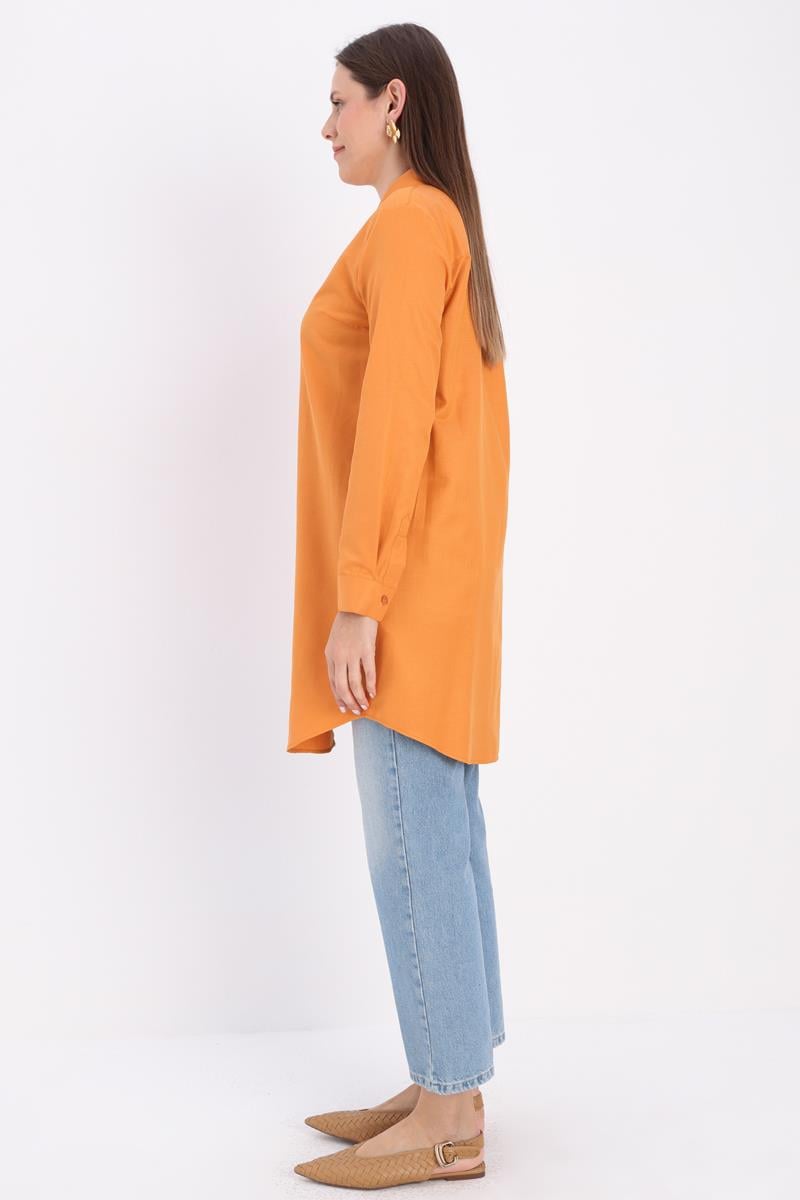Tan-Hidden Placket Shirt Tunic