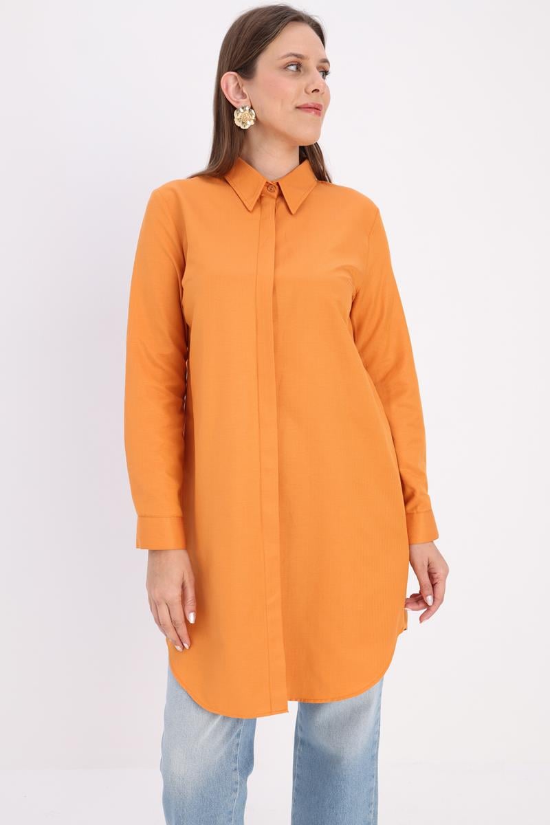 Tan-Hidden Placket Shirt Tunic