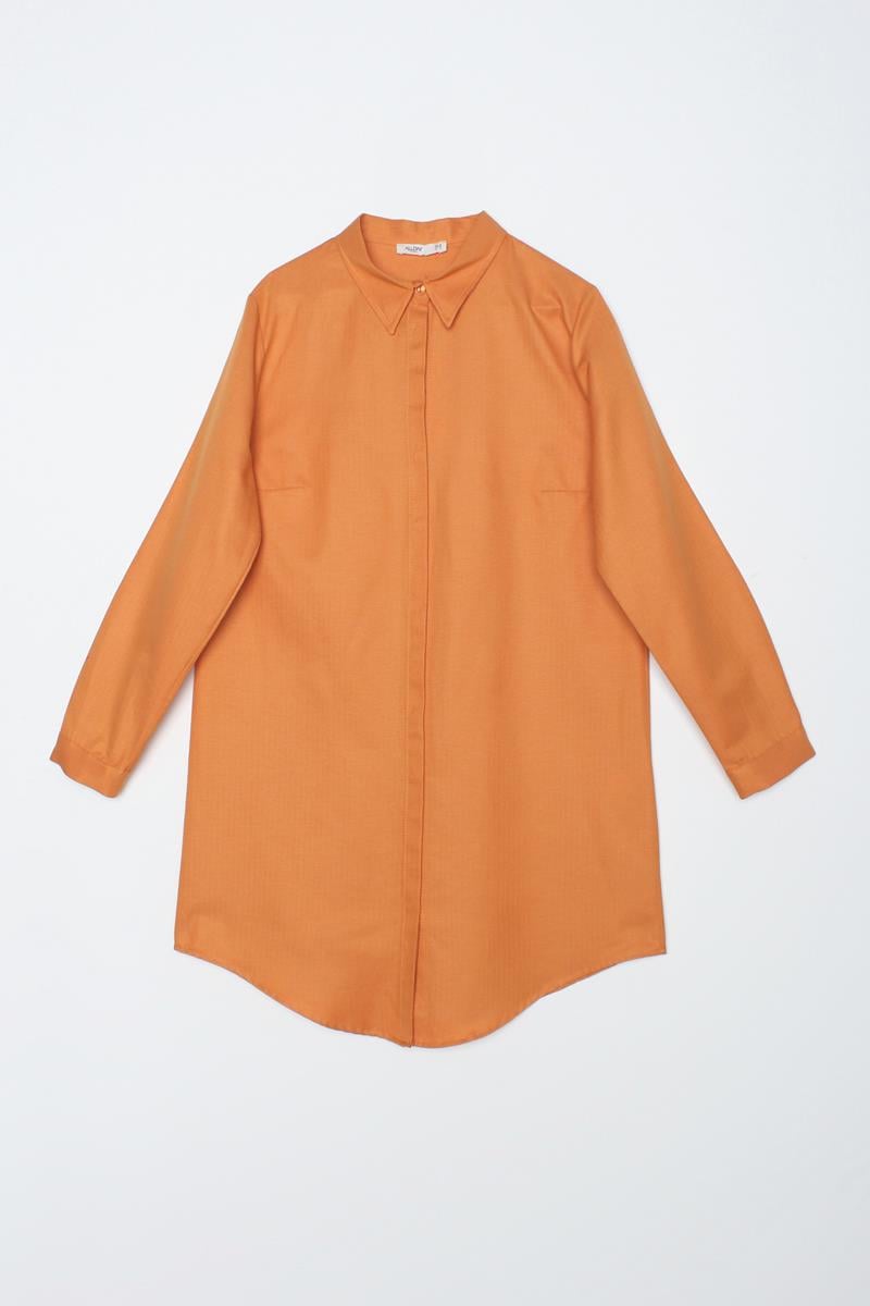 Tan-Hidden Placket Shirt Tunic