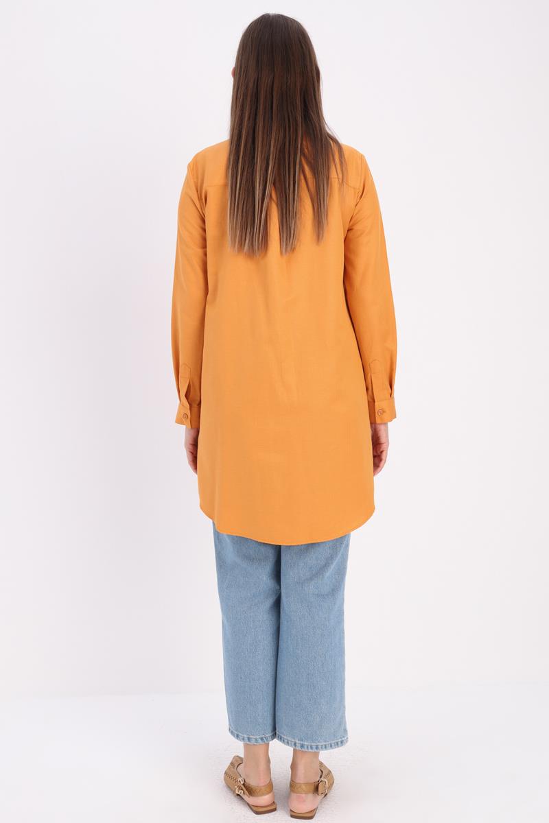 Tan-Hidden Placket Shirt Tunic