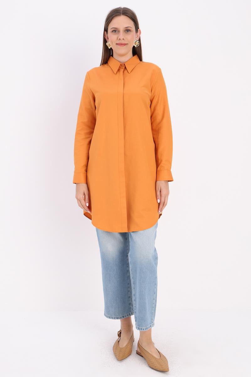 Tan-Hidden Placket Shirt Tunic