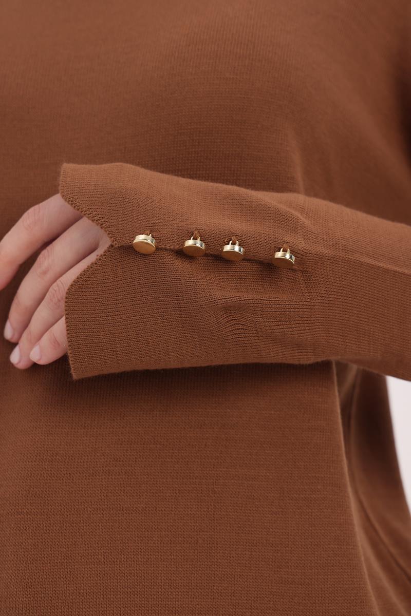 Tan-Buttoned Sleeve Sweater