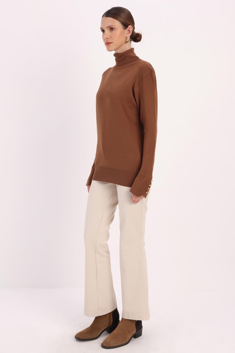 Tan-Buttoned Sleeve Sweater