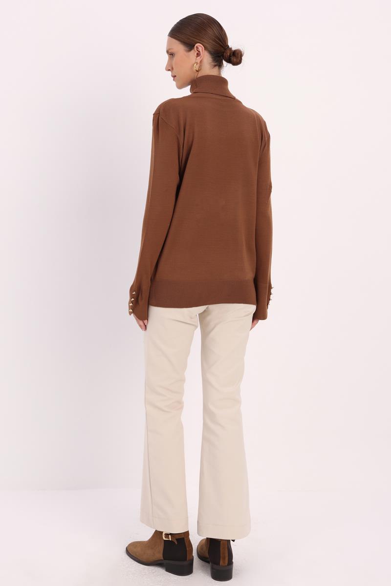 Tan-Buttoned Sleeve Sweater