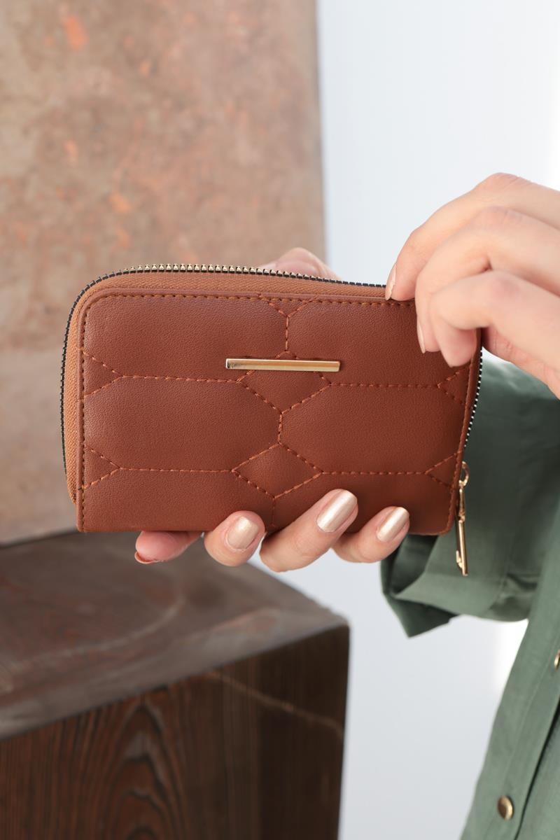 Taba-Çiçek Nakışlı Tek Takoz Cüzdan