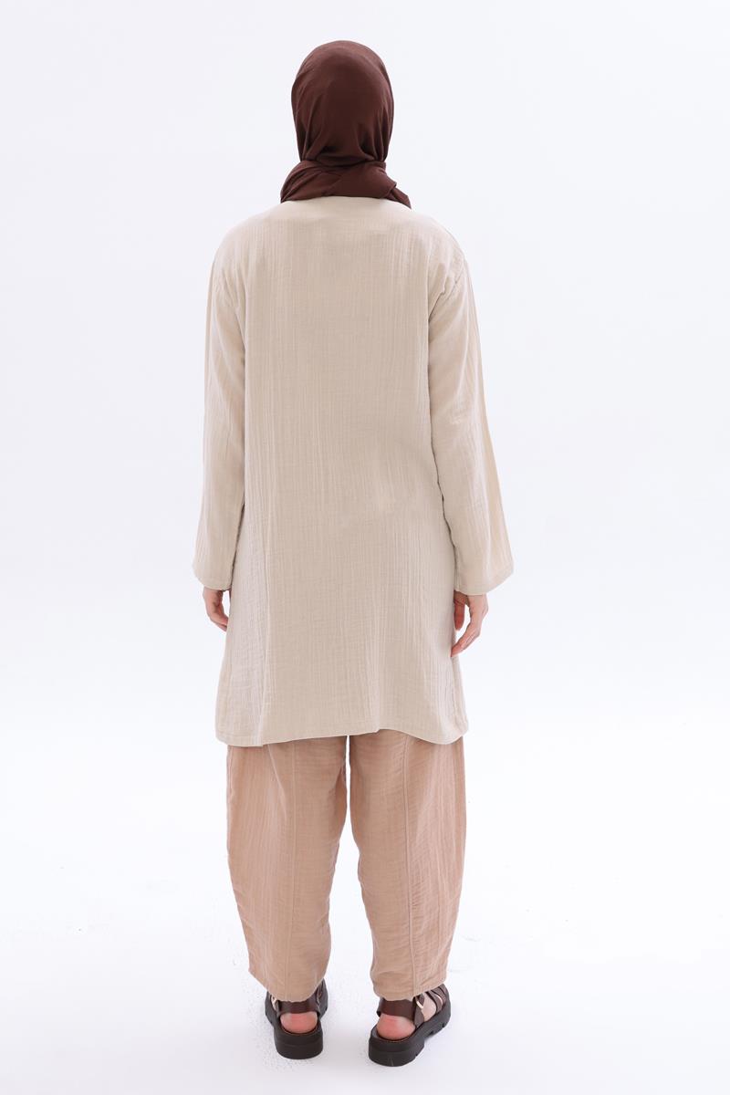 Taş-%100 Pamuklu Çift Düğmeli Gömlek Tunik