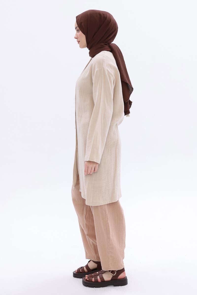 Taş-%100 Pamuklu Çift Düğmeli Gömlek Tunik