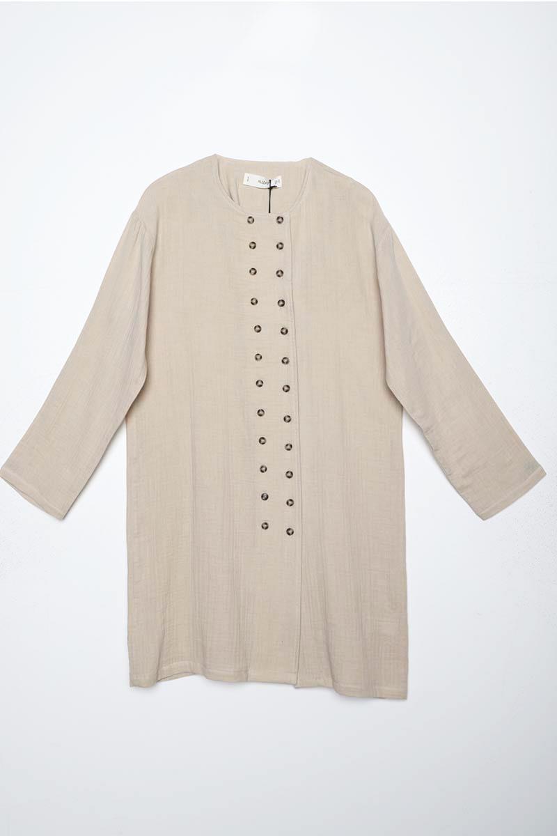 Taş-%100 Pamuklu Çift Düğmeli Gömlek Tunik