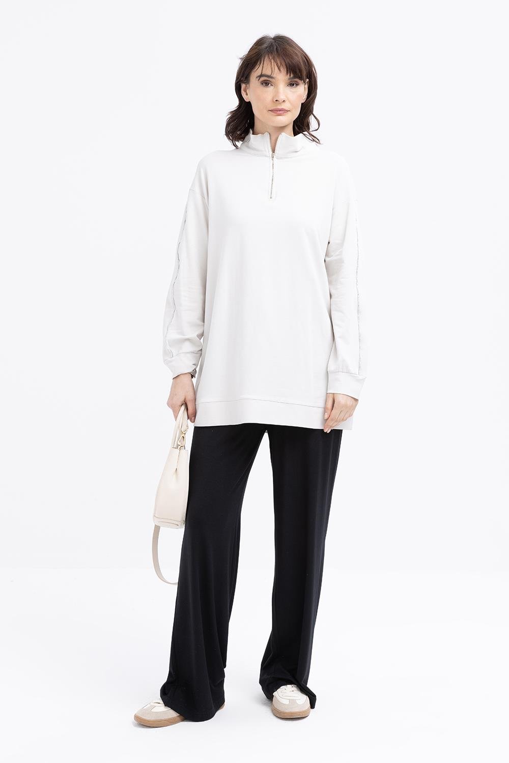 Taş-Arabiyeli Fermuarlı Sweat Tunik