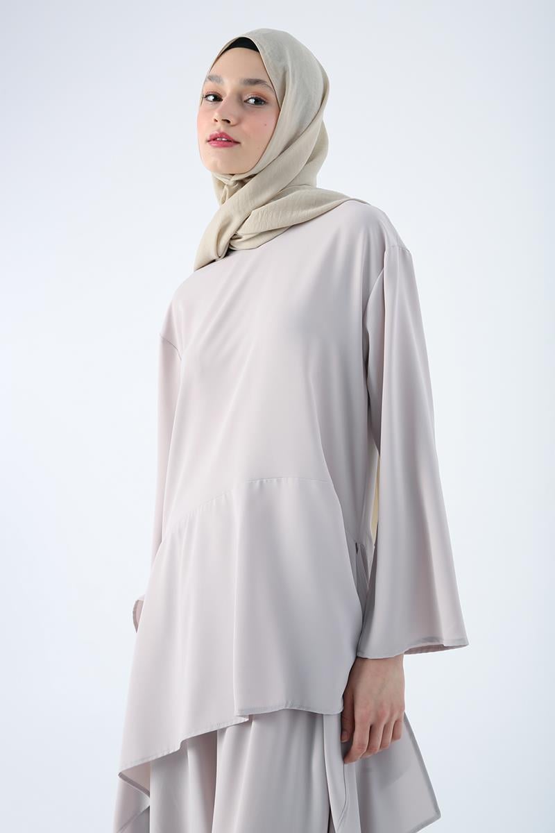 Taş-Asimetrik Kesim Tunikli Bol Paça Pantolonlu Salaş Takım