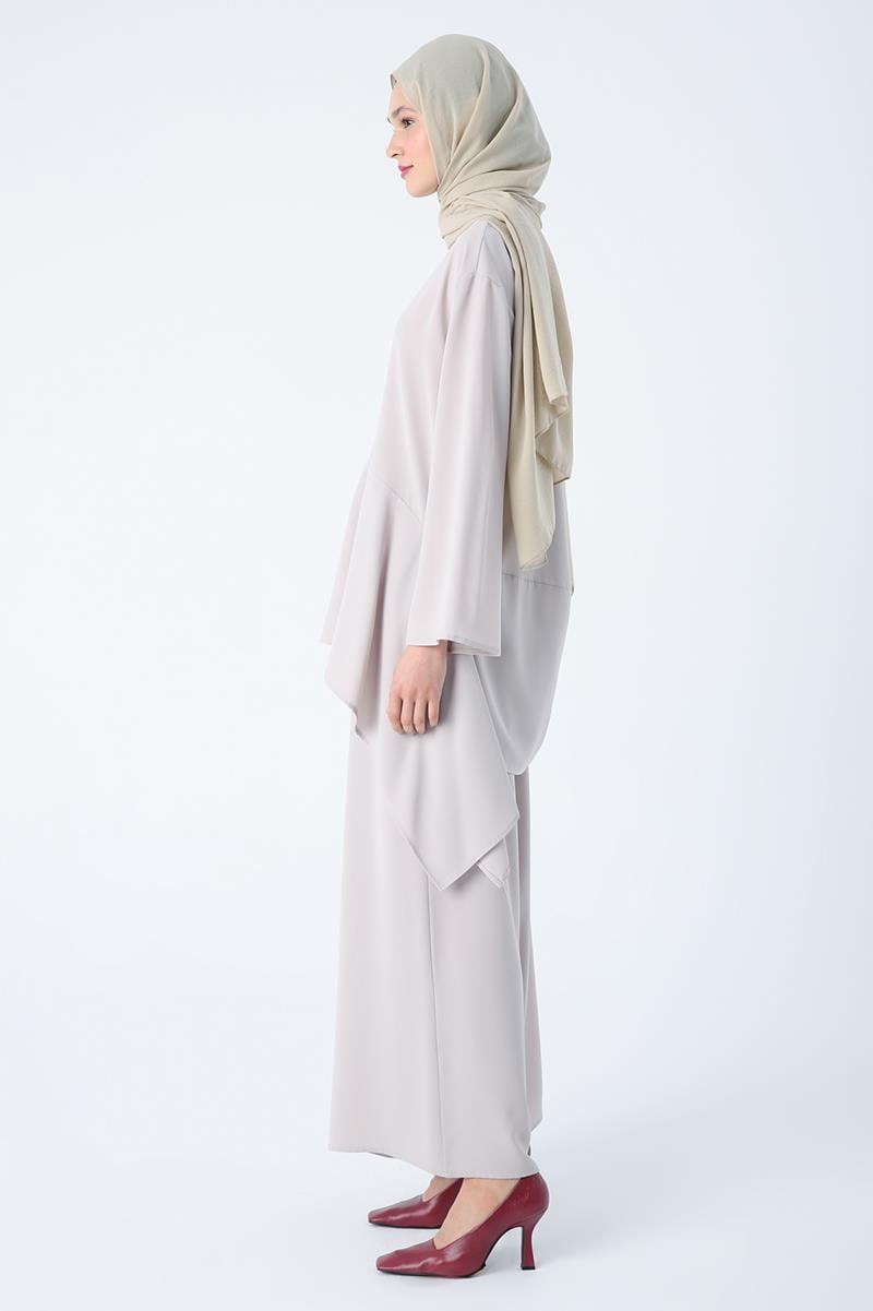 Taş-Asimetrik Kesim Tunikli Bol Paça Pantolonlu Salaş Takım