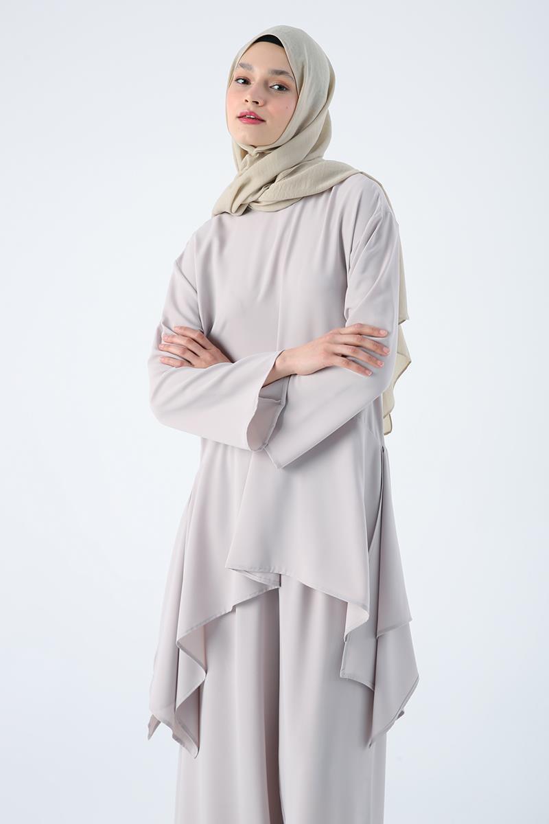 Taş-Asimetrik Kesim Tunikli Bol Paça Pantolonlu Salaş Takım