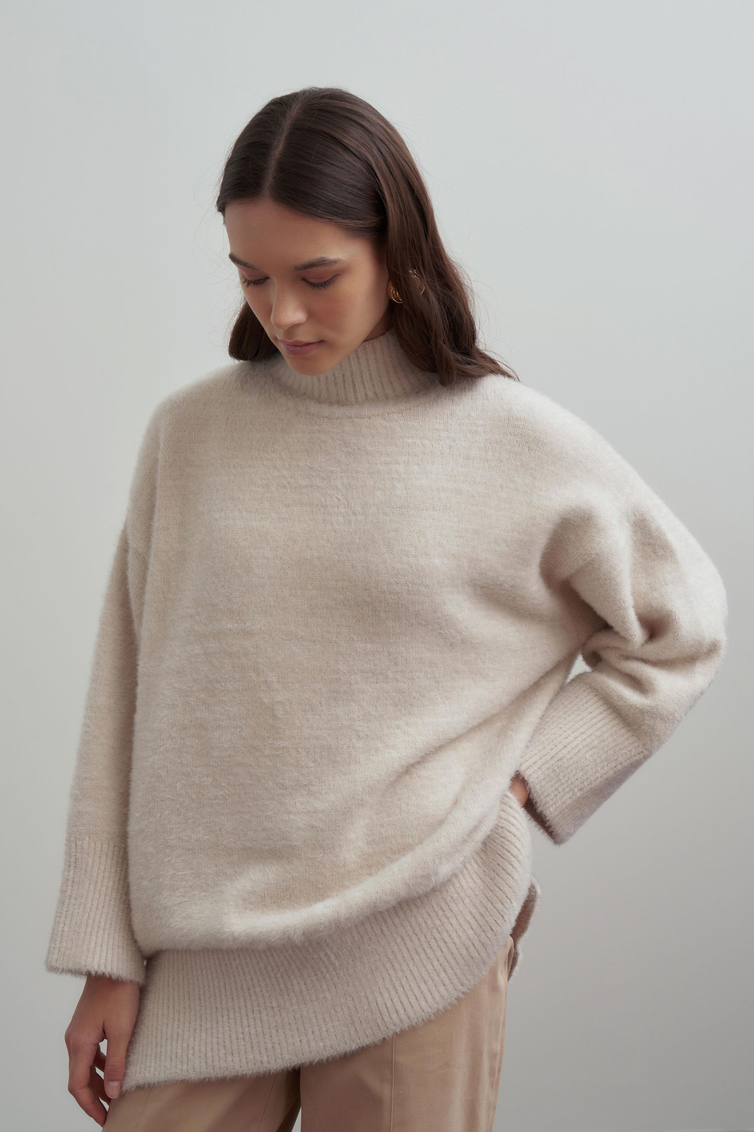 Taş-Balıkçı Yaka Sakal İplik Triko Kazak