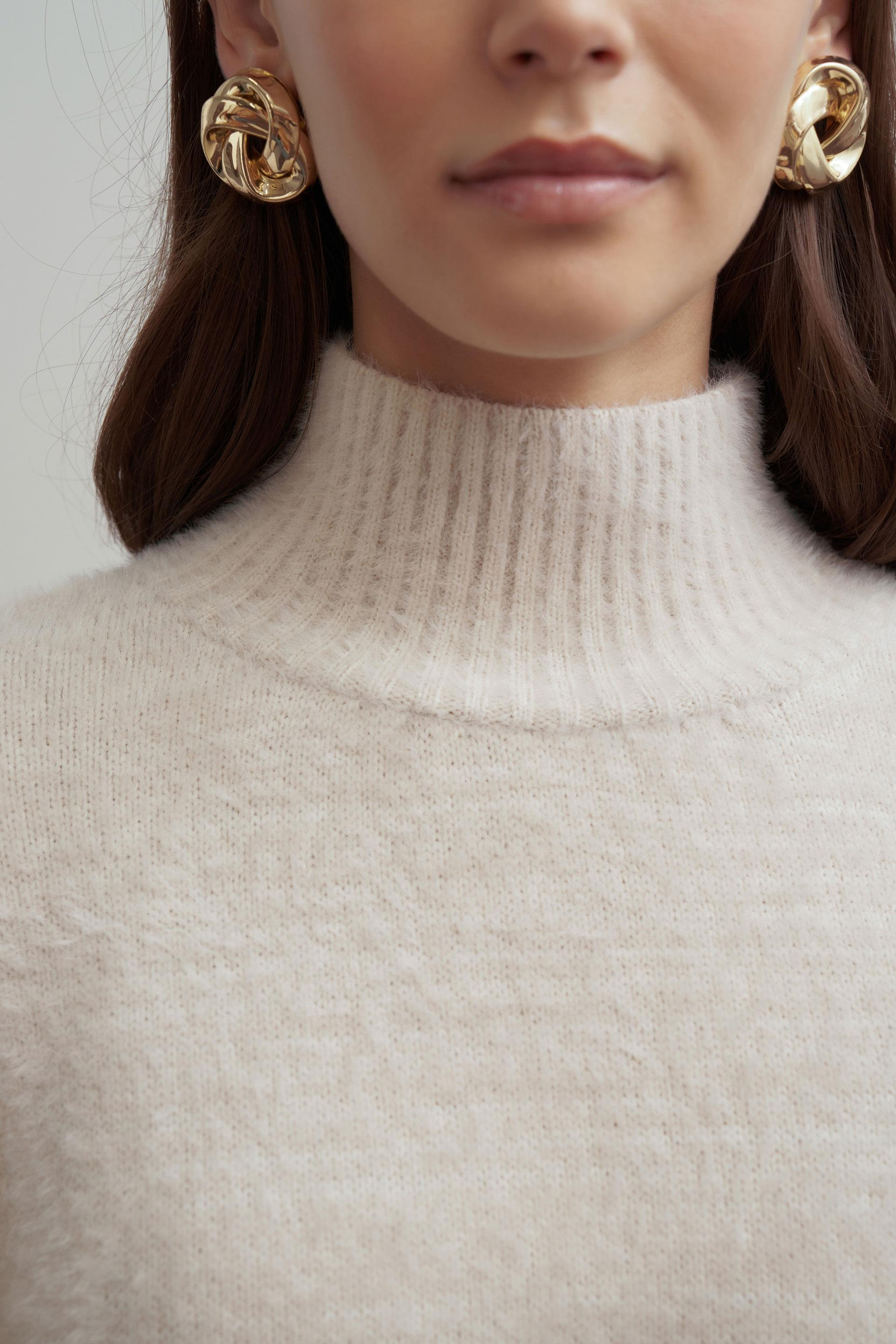 Taş-Balıkçı Yaka Sakal İplik Triko Kazak