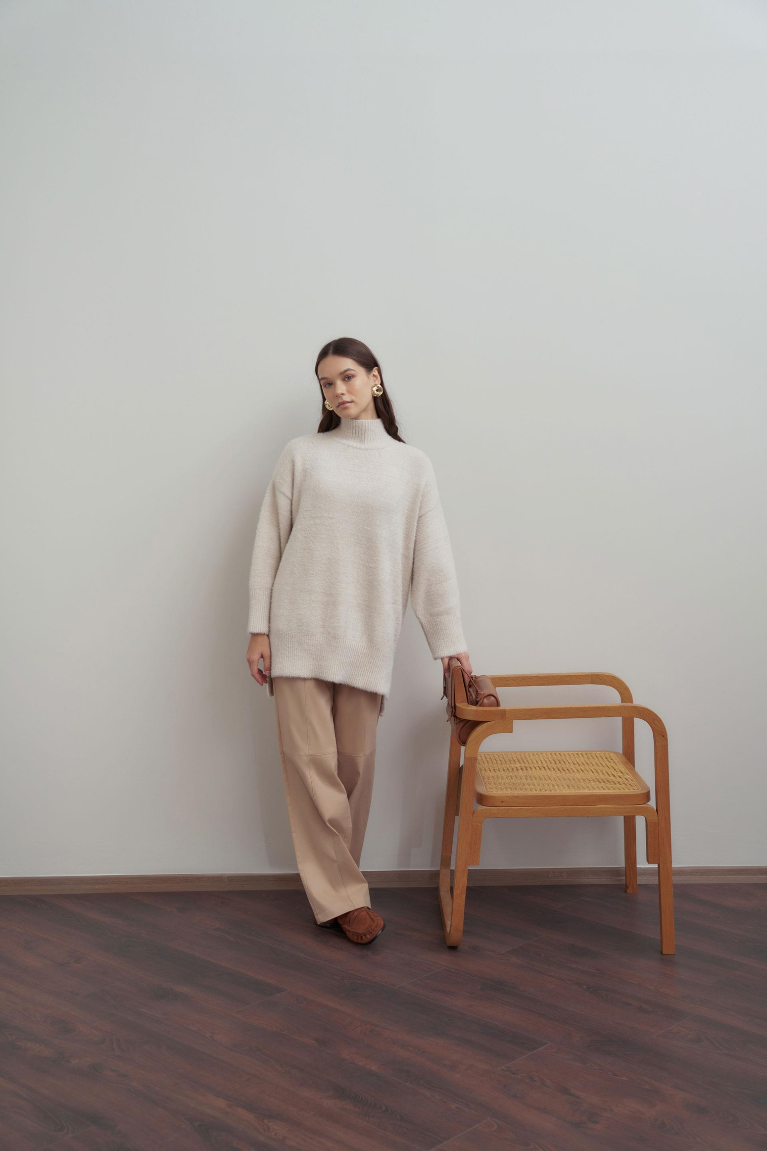 Taş-Balıkçı Yaka Sakal İplik Triko Kazak