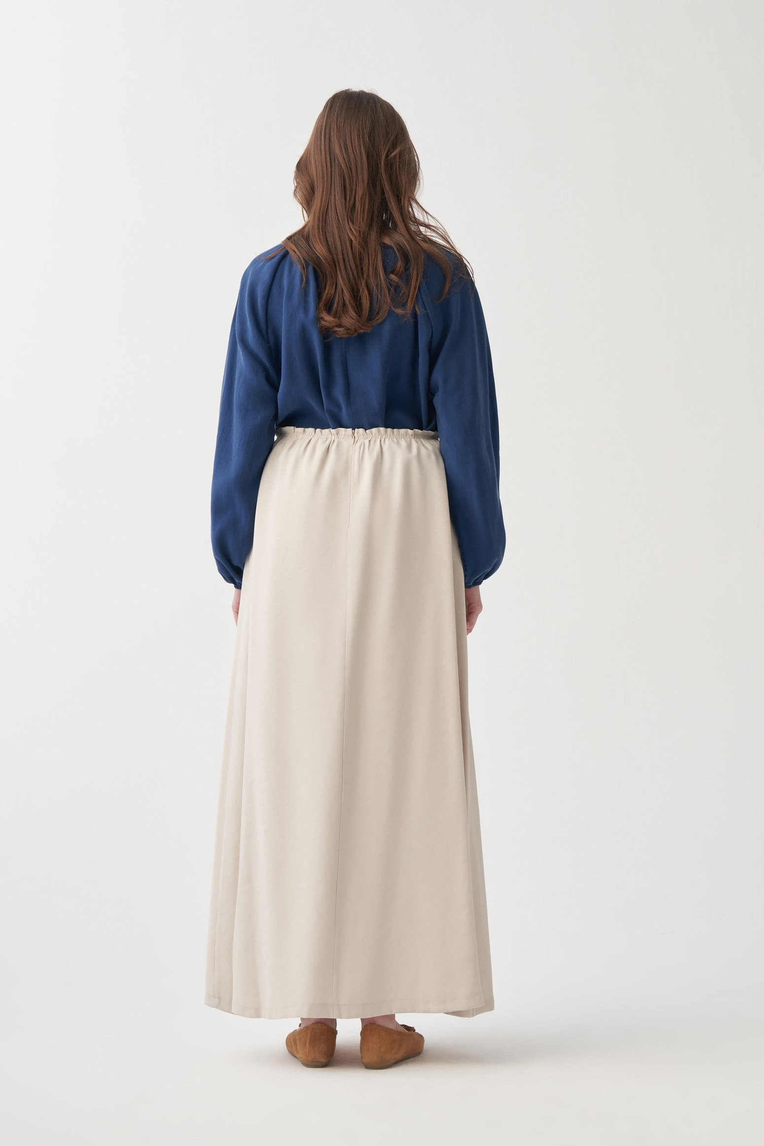 Stone-Elastic Waist Flared Skirt