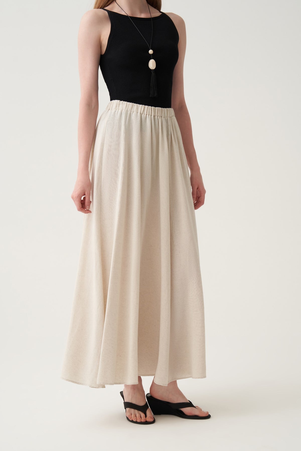 Taş-Beli Lastikli Modal Kloş Etek