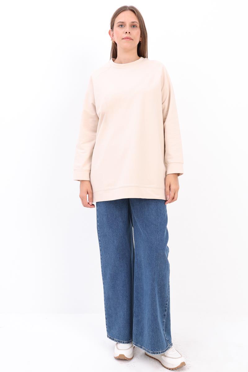 Stone-Crewneck Raglan Sleeve Sweatshirt