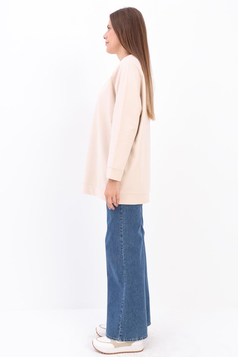 Stone-Crewneck Raglan Sleeve Sweatshirt