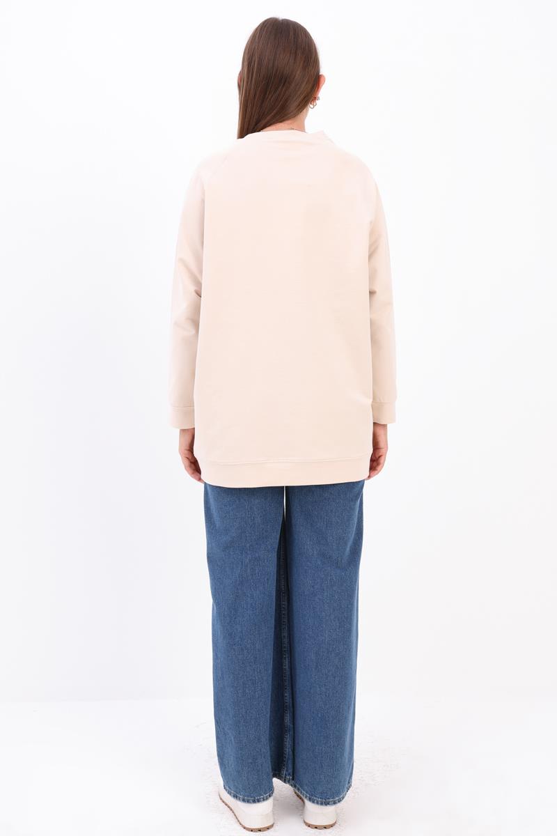 Stone-Crewneck Raglan Sleeve Sweatshirt