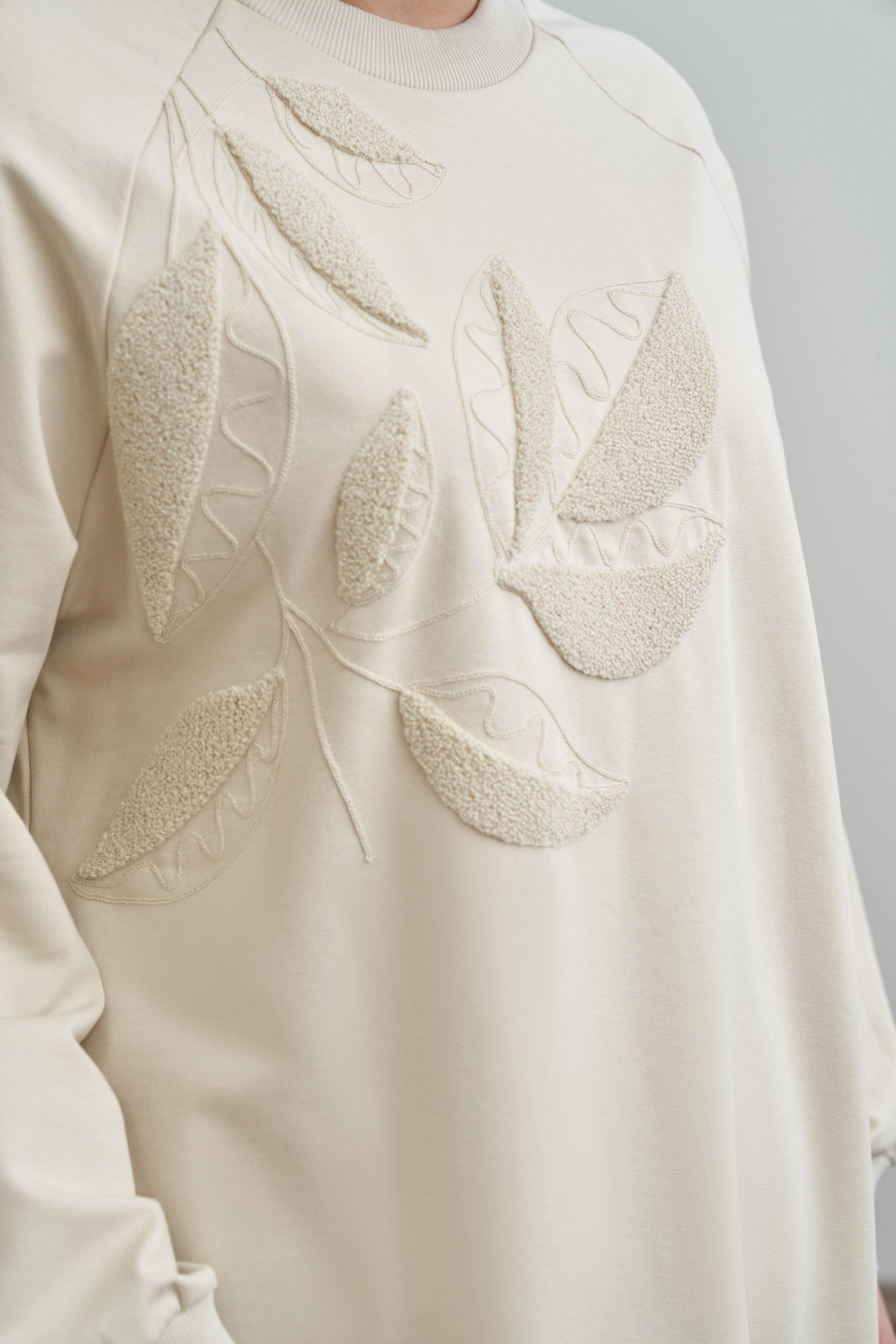 Taş-Büyük Beden Pamuklu Yaprak Desenli Tunik