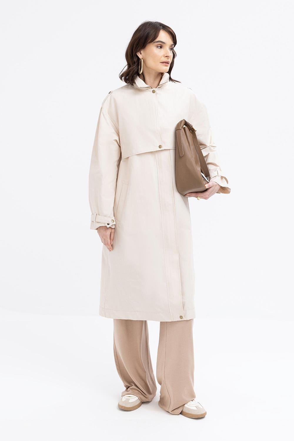 Taş-Cepli Rüzgarlıklı Trençkot