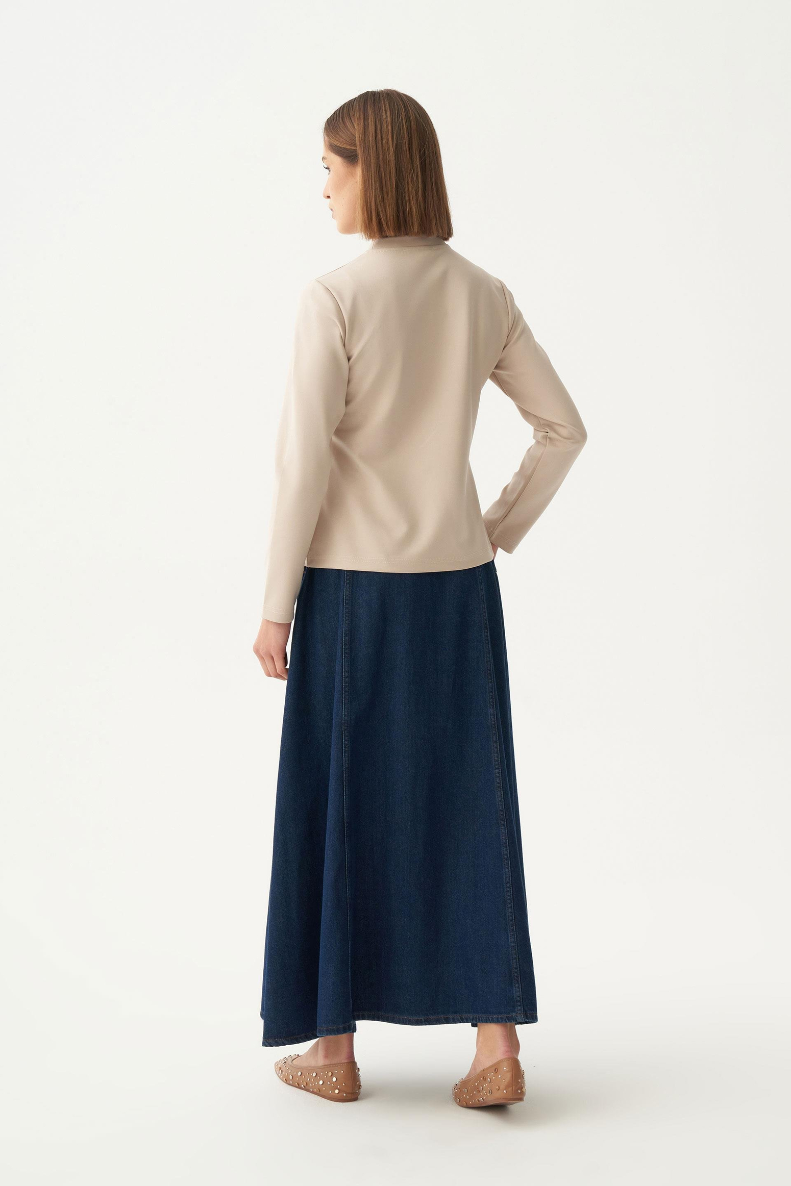 Taş-Gold Düğmeli Pileli Şık Bluz