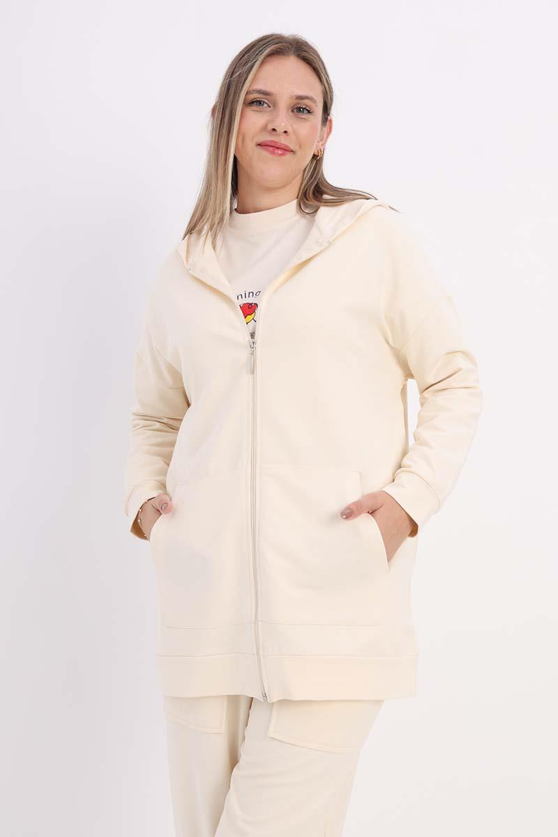 Taş-Kapüşonlu Fermuarlı Sweat Hırka