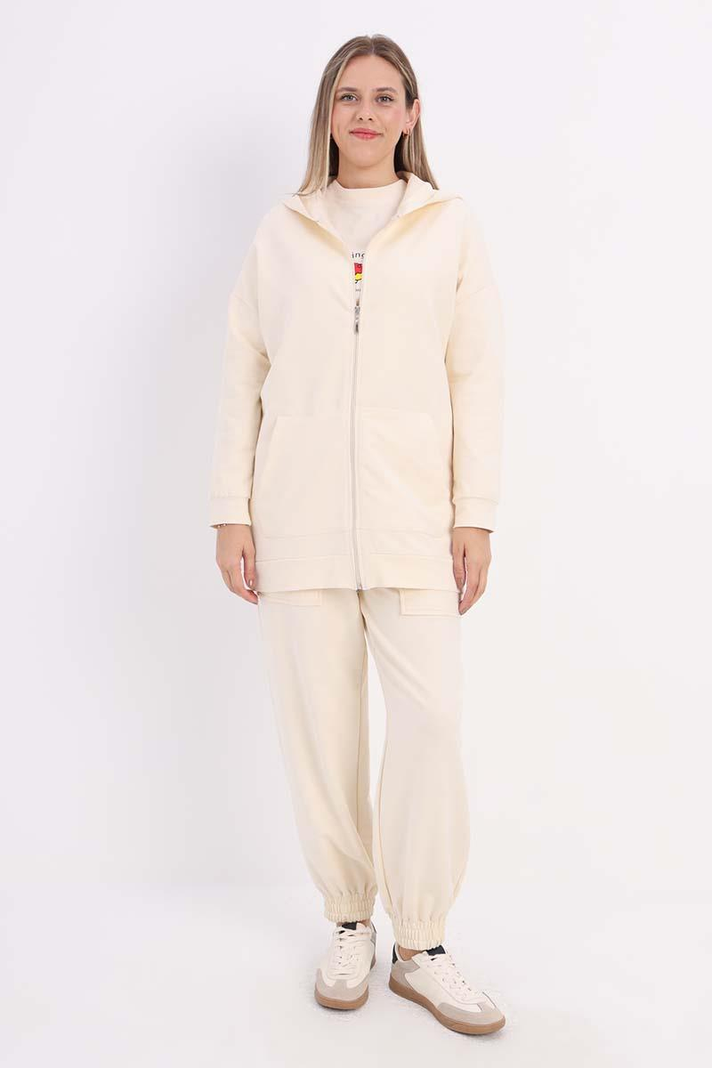 Taş-Kapüşonlu Fermuarlı Sweat Hırka