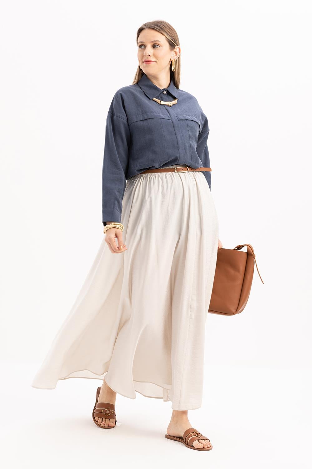 Stone-Patterned Pleated Skirt