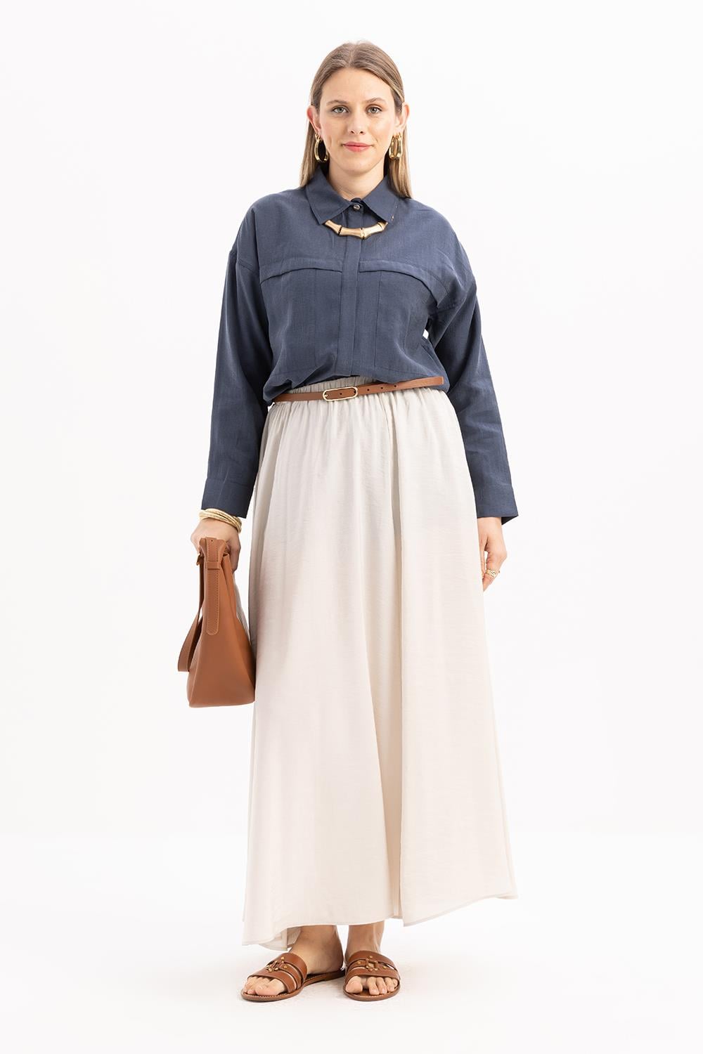 Stone-Patterned Pleated Skirt