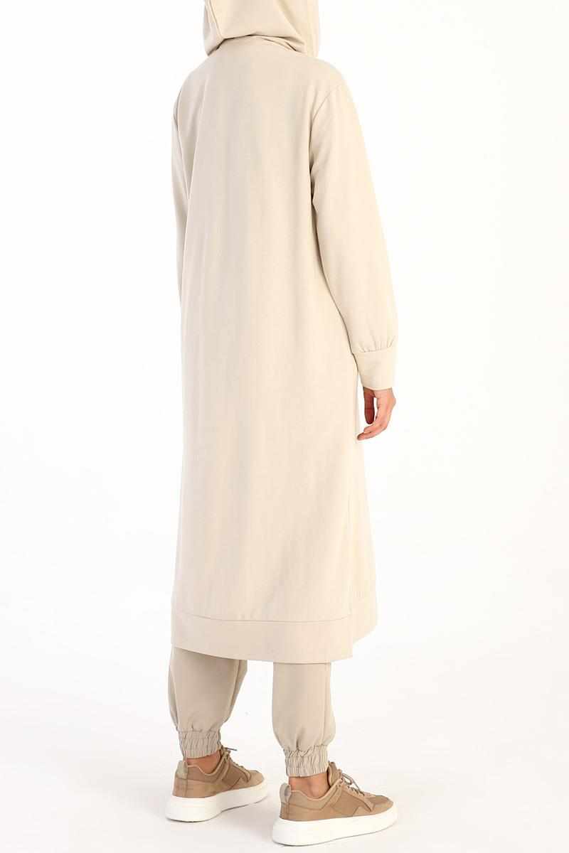 Taş-Leopar Bağcıklı Kapüşonlu Rahat Tunik