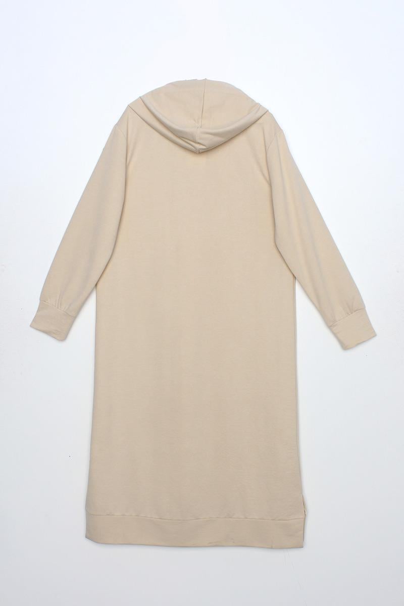 Taş-Leopar Bağcıklı Kapüşonlu Rahat Tunik