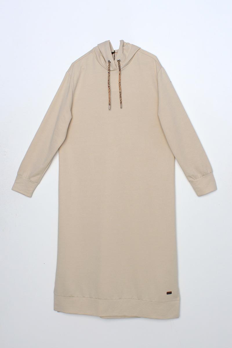 Taş-Leopar Bağcıklı Kapüşonlu Rahat Tunik