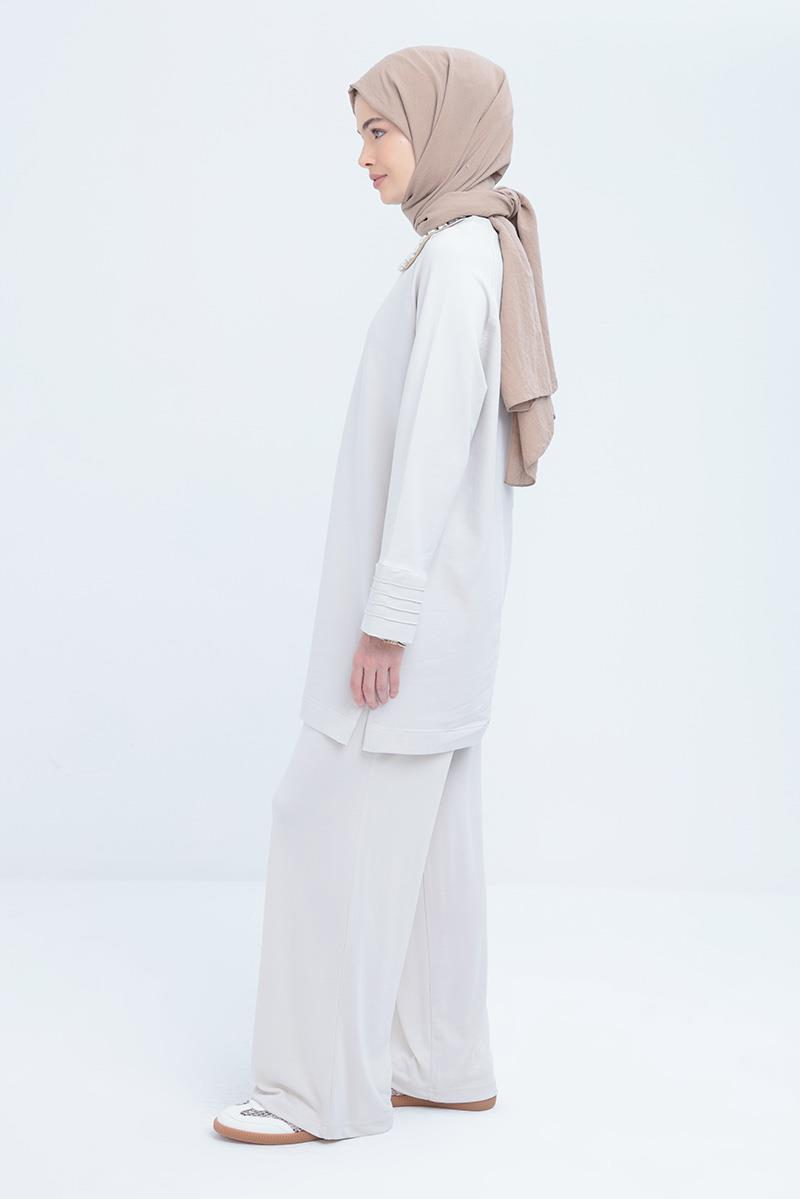 Taş-Manşeti Nervür Detaylı Yırtmaçlı Tunik