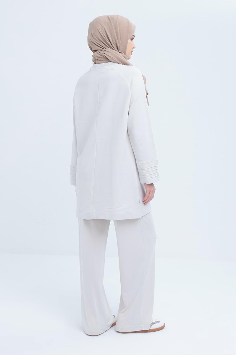 Taş-Manşeti Nervür Detaylı Yırtmaçlı Tunik