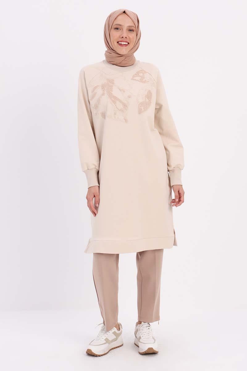 Taş-NAKIŞLI PİLİKAŞELİ SWEAT TUNİK