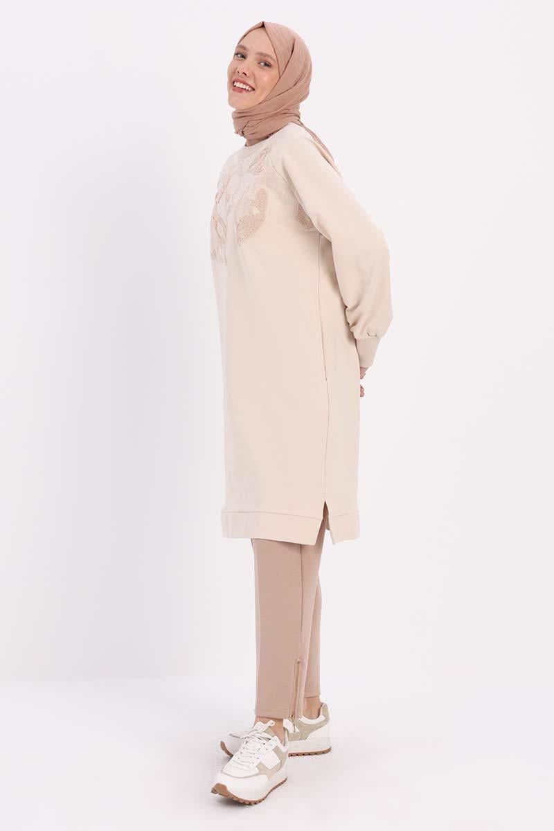 Taş-NAKIŞLI PİLİKAŞELİ SWEAT TUNİK