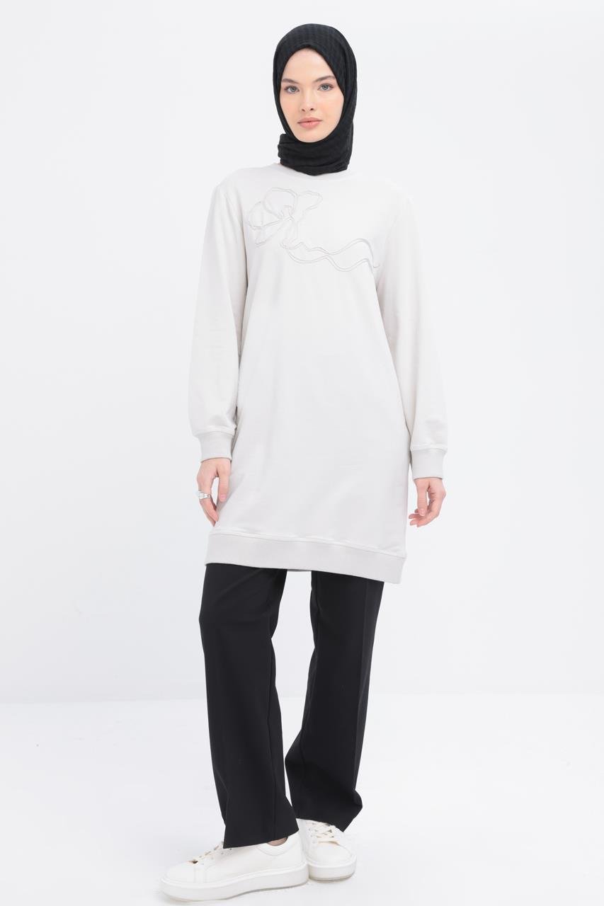 Stone-Sleeve Appliqué Striped Sweatshirt