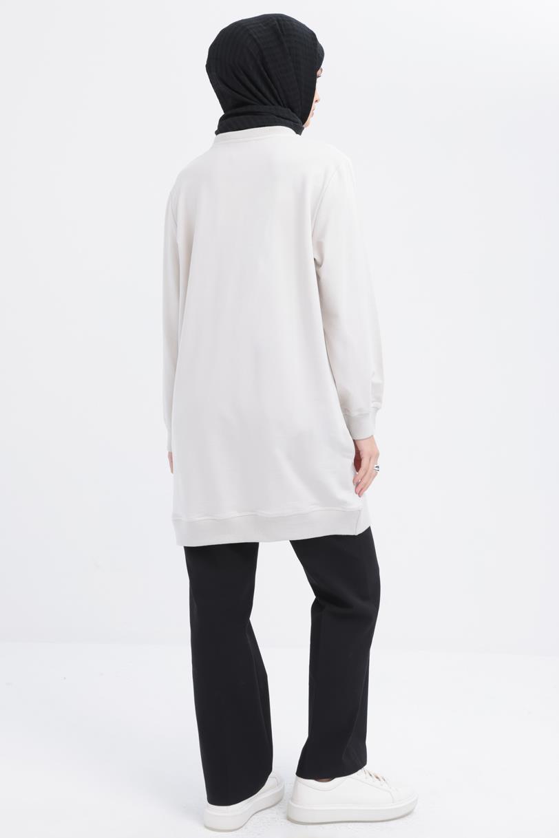 Stone-Sleeve Appliqué Striped Sweatshirt