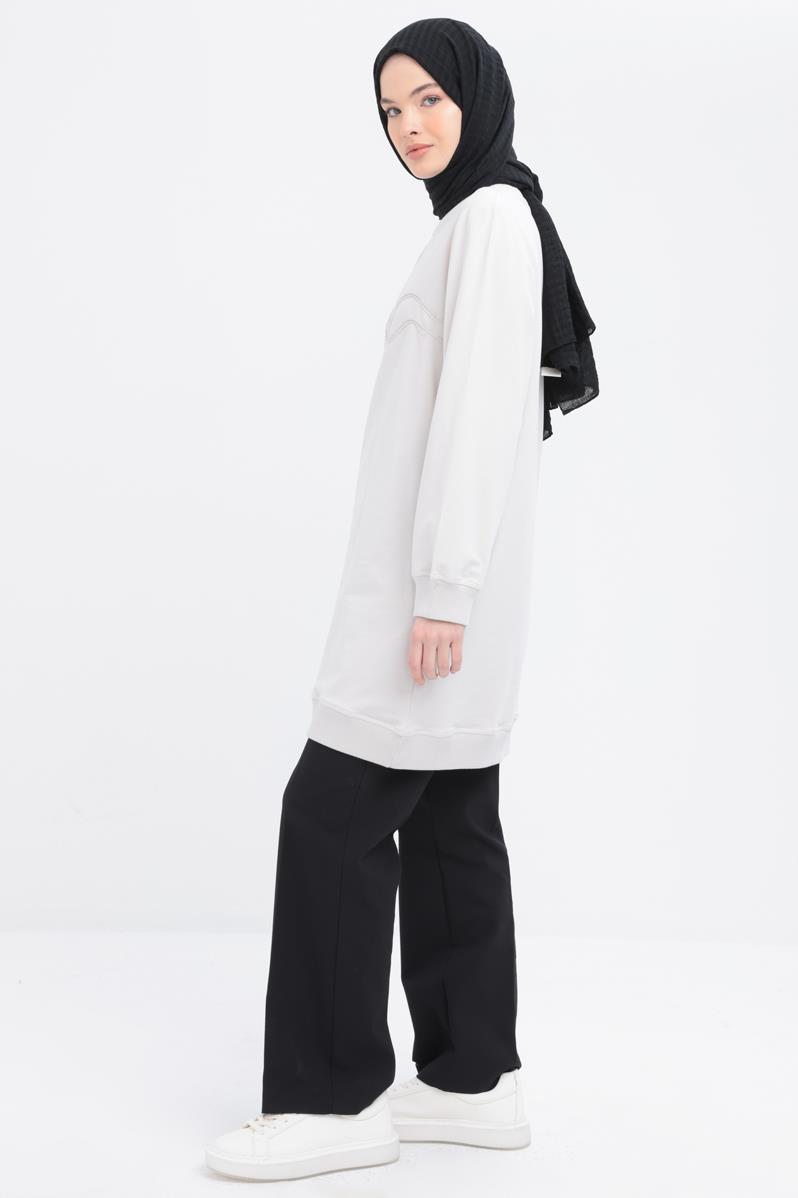 Stone-Sleeve Appliqué Striped Sweatshirt