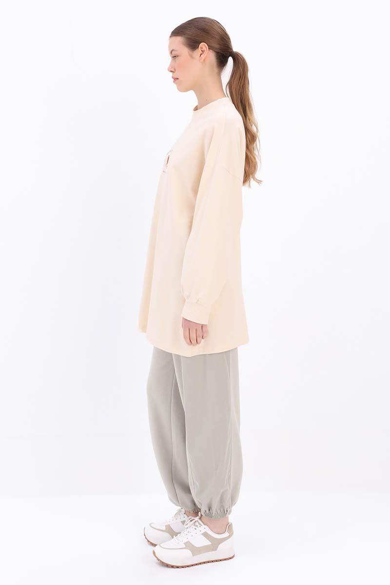 Taş-Pamuklu Baskılı Sweat Tunik