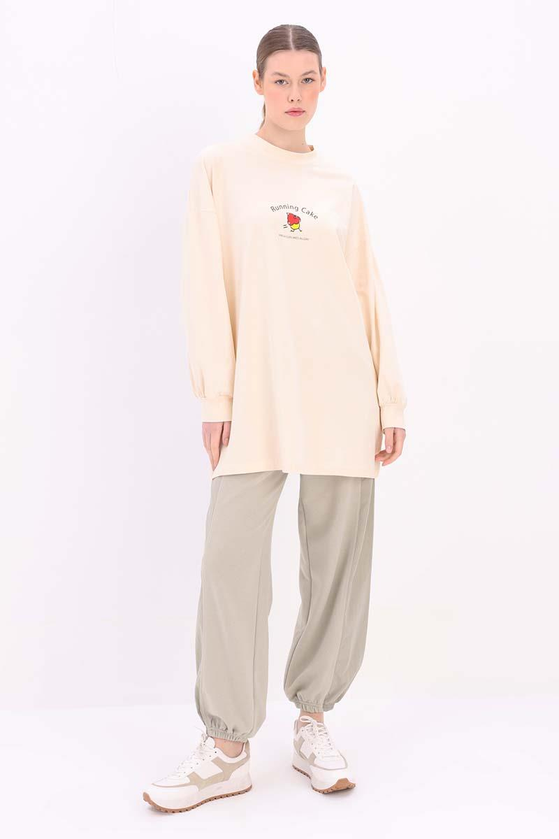 Taş-Pamuklu Baskılı Sweat Tunik