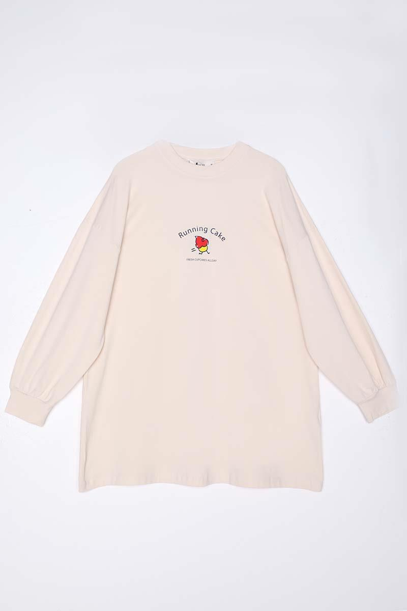 Taş-Pamuklu Baskılı Sweat Tunik